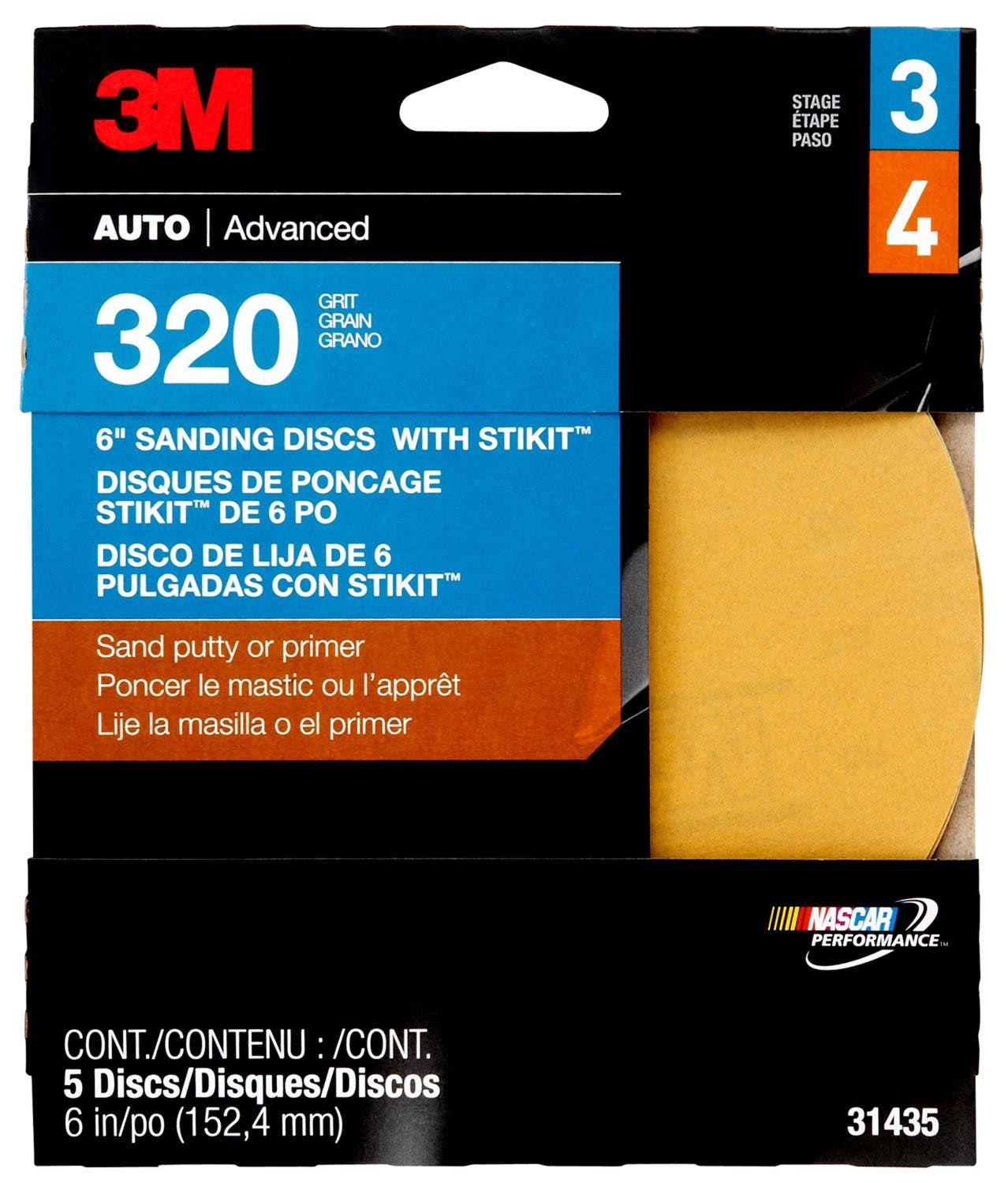 3M Sanding Disc With Stikit Attachment, 6 In, 320 Grit, 5 Disc/Pack   Sanding