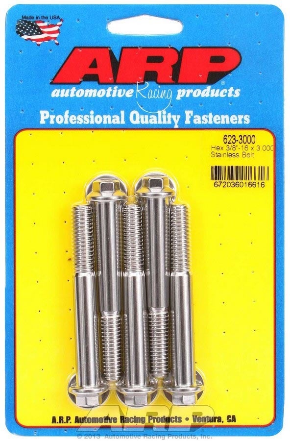 Arp 6233000 5-Pack Of Stainless Steel Hex Bolts, Size 3/8-16, 3.000 Under Head