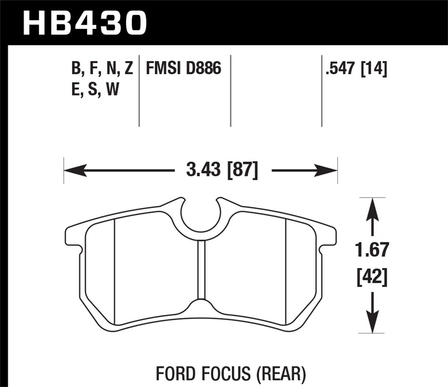 Hawk Performance Hb430w.547 Dtc-30 Disc Brake Pad Fits 01-19 Fiesta Focus