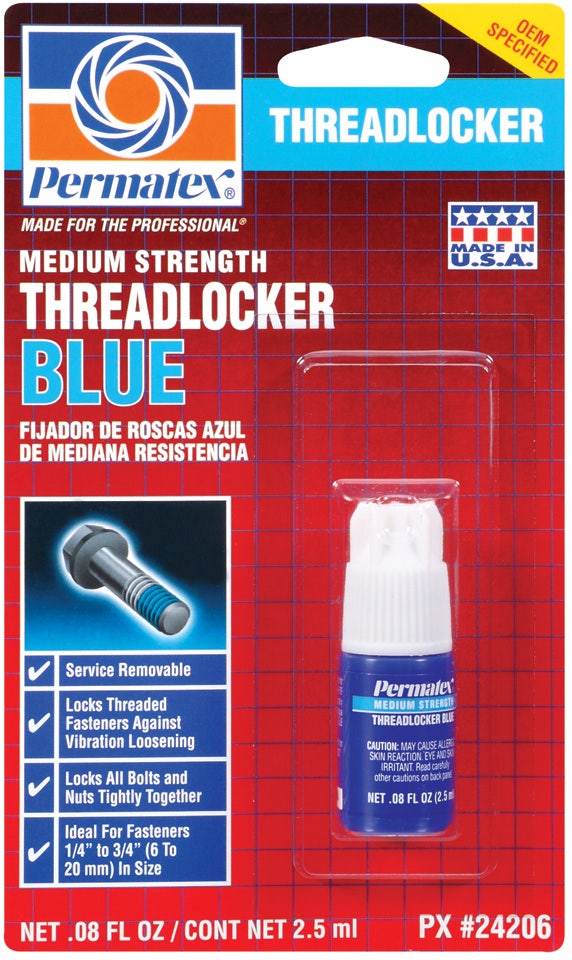 Permatex 24206 Medium Strength Threadlocker Blue, 2.5 Ml   Medium Strength