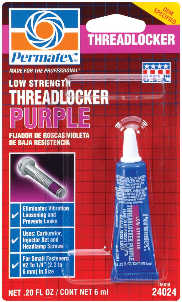 Permatex 24024 Low Strength Threadlocker Purple, 6 Ml Tube   Low Strength