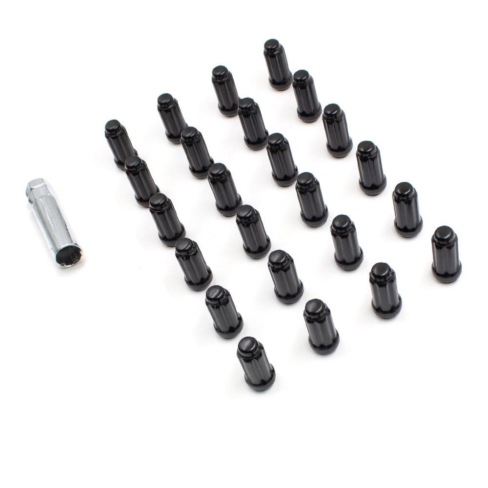 Wheel Accessories Parts Set Of 24 Black 14X1.5 Spline Lug Nuts Cone Seat 2" Long