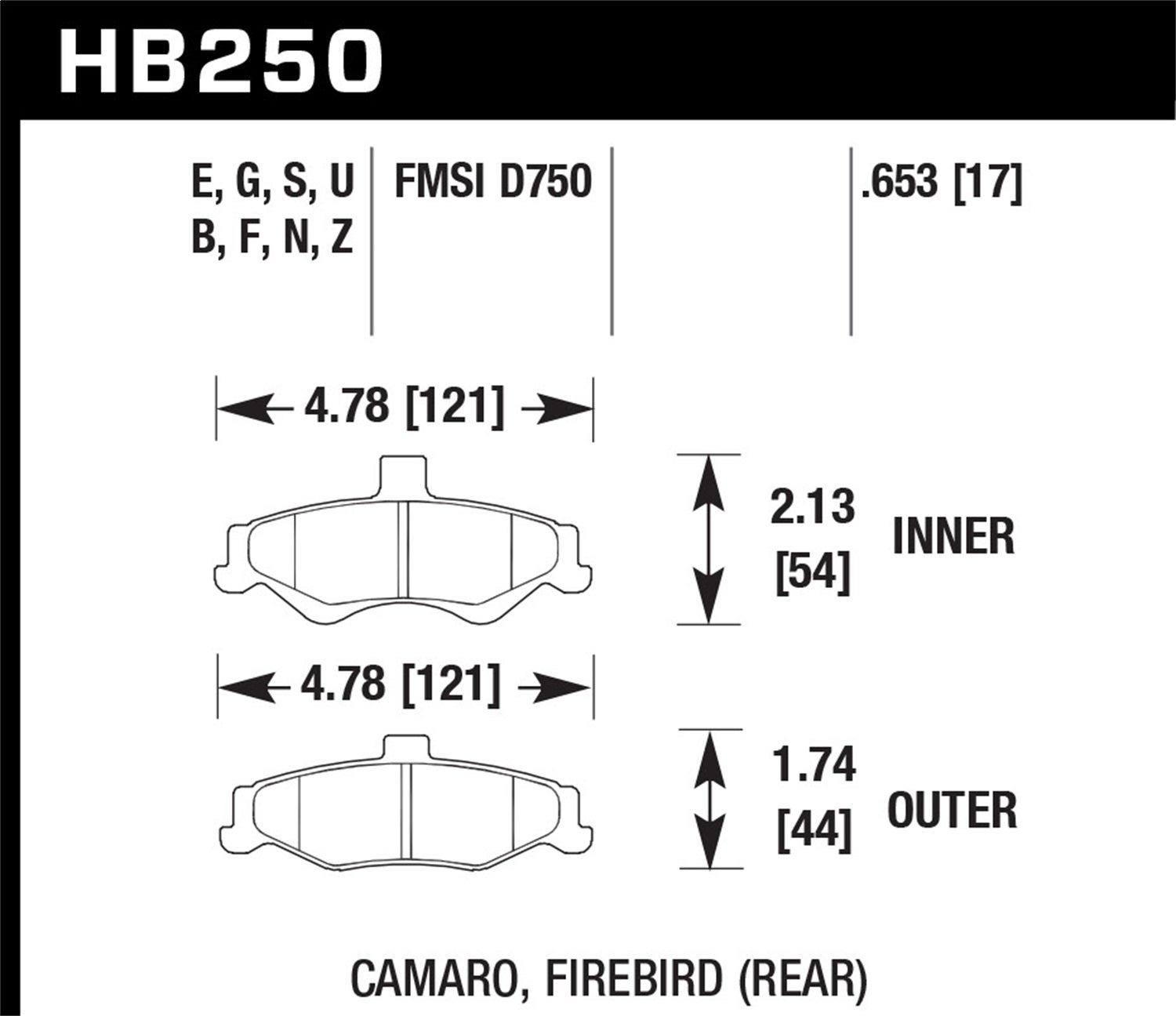 Hawk Performance Hb250b.653 Hps 5.0 Disc Brake Pad Fits 98-02 Camaro Firebird