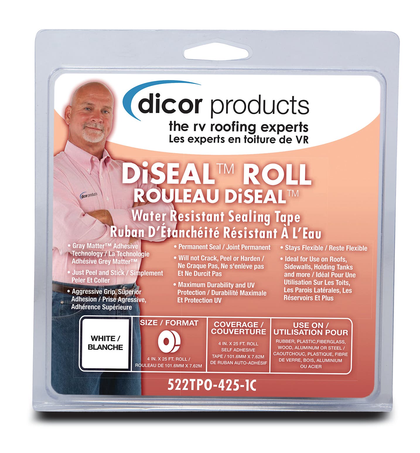 Dicor Corporation 522Tpo-425-1C Diseal Tape 4" X 25' Roll White  Corporation
