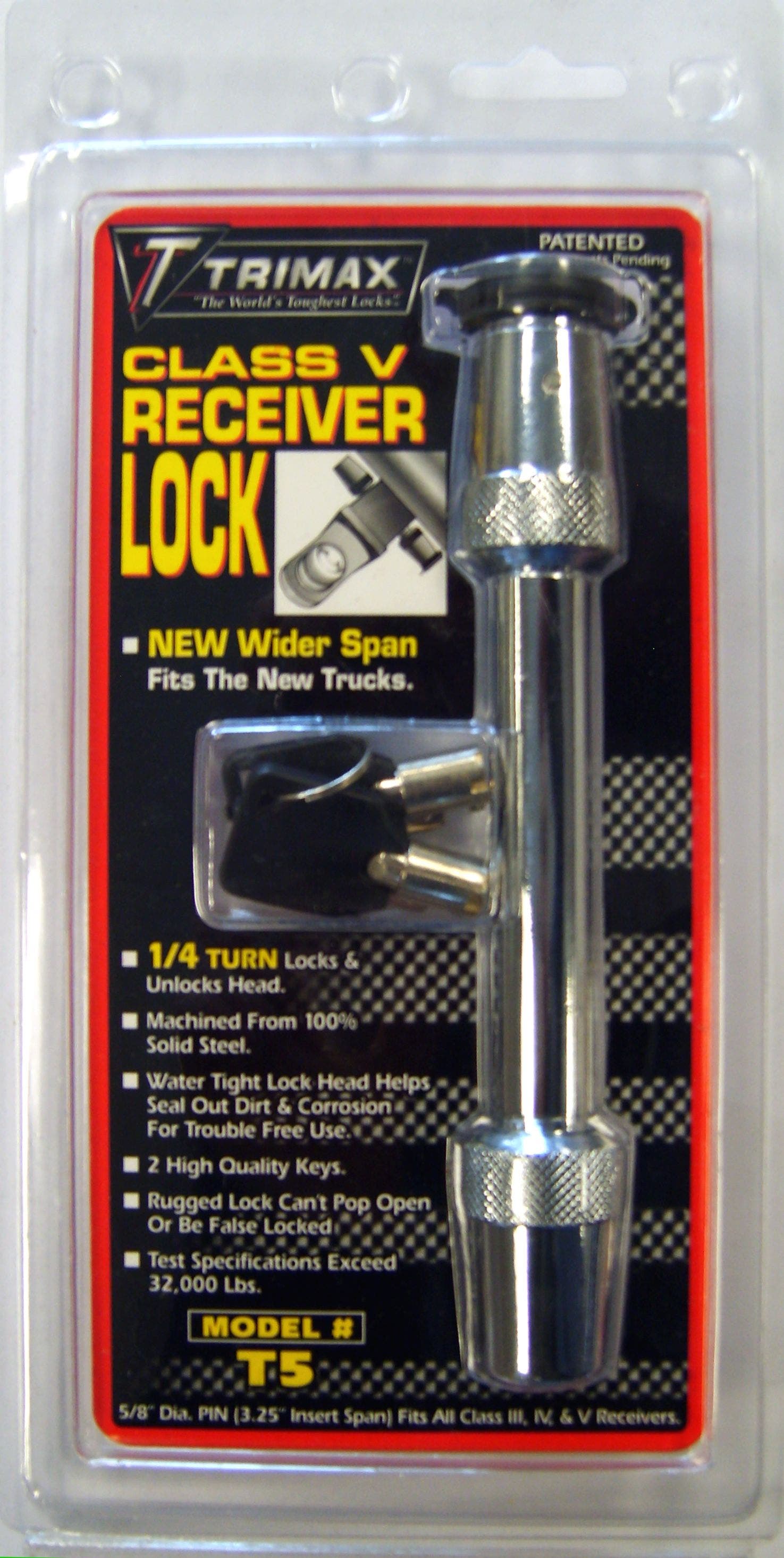 Trimax T5 Premium Chromed Forged Steel 5/8" Class V Extended Receiver Lock (3