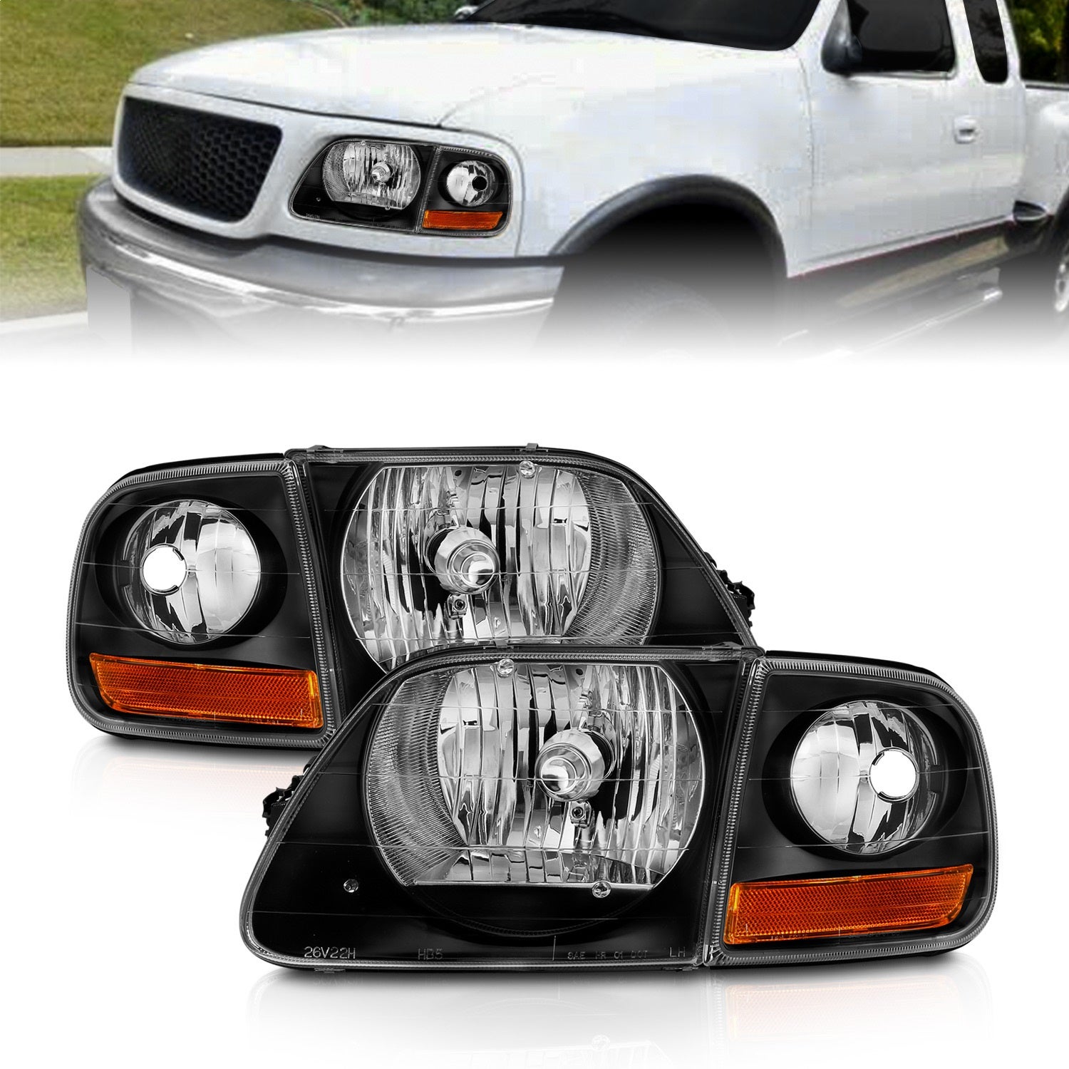 Anzo Usa 111460 Crystal Headlight Set Fits 97-03 F-150   Crystal Headlight Set