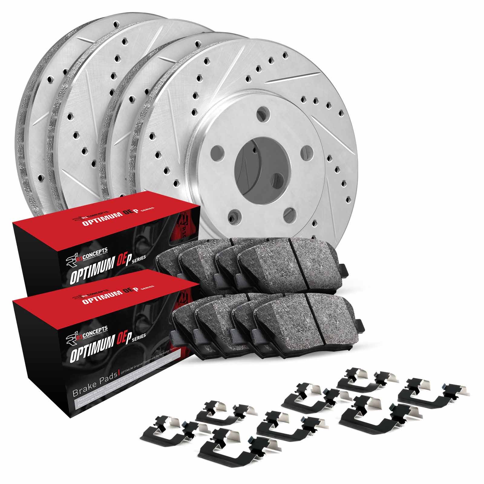 R1 Concepts Wguh2-39033 R1 Brake Rotors - D/S - Silver W/ Optimum Oe Pads & Hdw