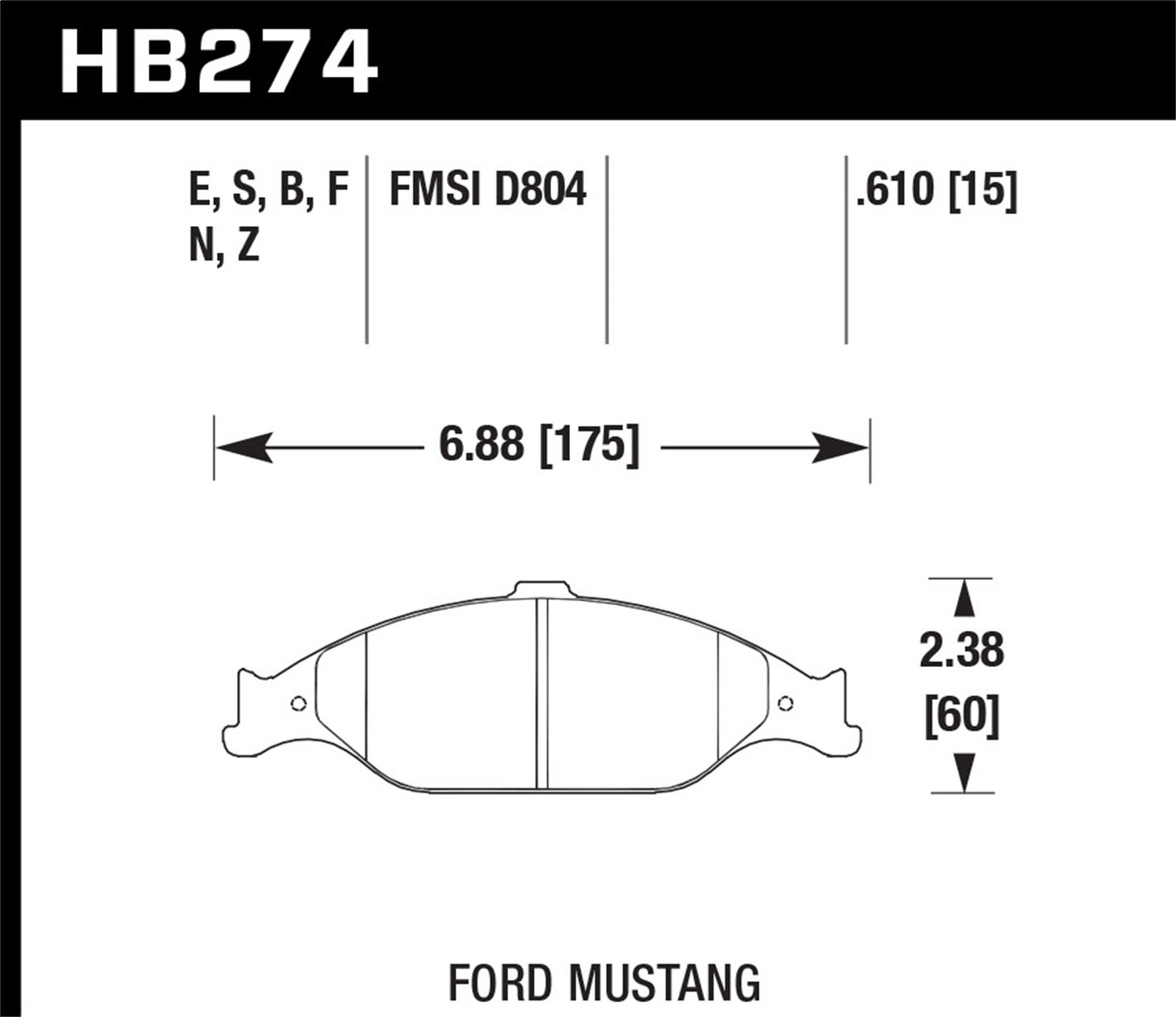 Hawk Performance Hb274n.610 Hp Plus Disc Brake Pad Fits 99-04 Mustang   Hp Plus