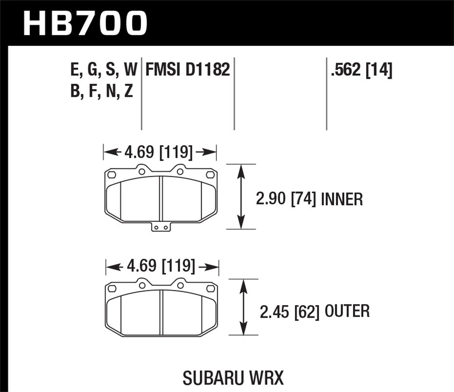 Hawk Performance Hb700n.562 Hp Plus Disc Brake Pad Fits 06-07 Impreza   Hp Plus