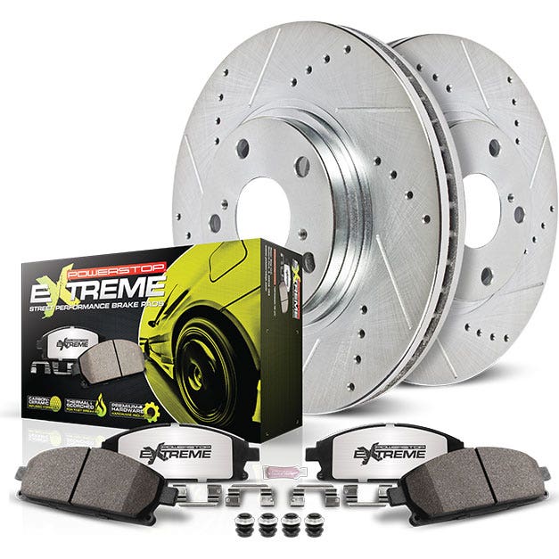 Power Stop K1714-26 Front Z26 Carbon Fiber Brake Pads With Drilled & Slotted