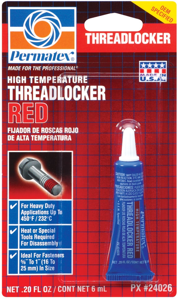 Permatex 24026 High Temperature Threadlocker Red, 6 Ml, Pack Of 1   High