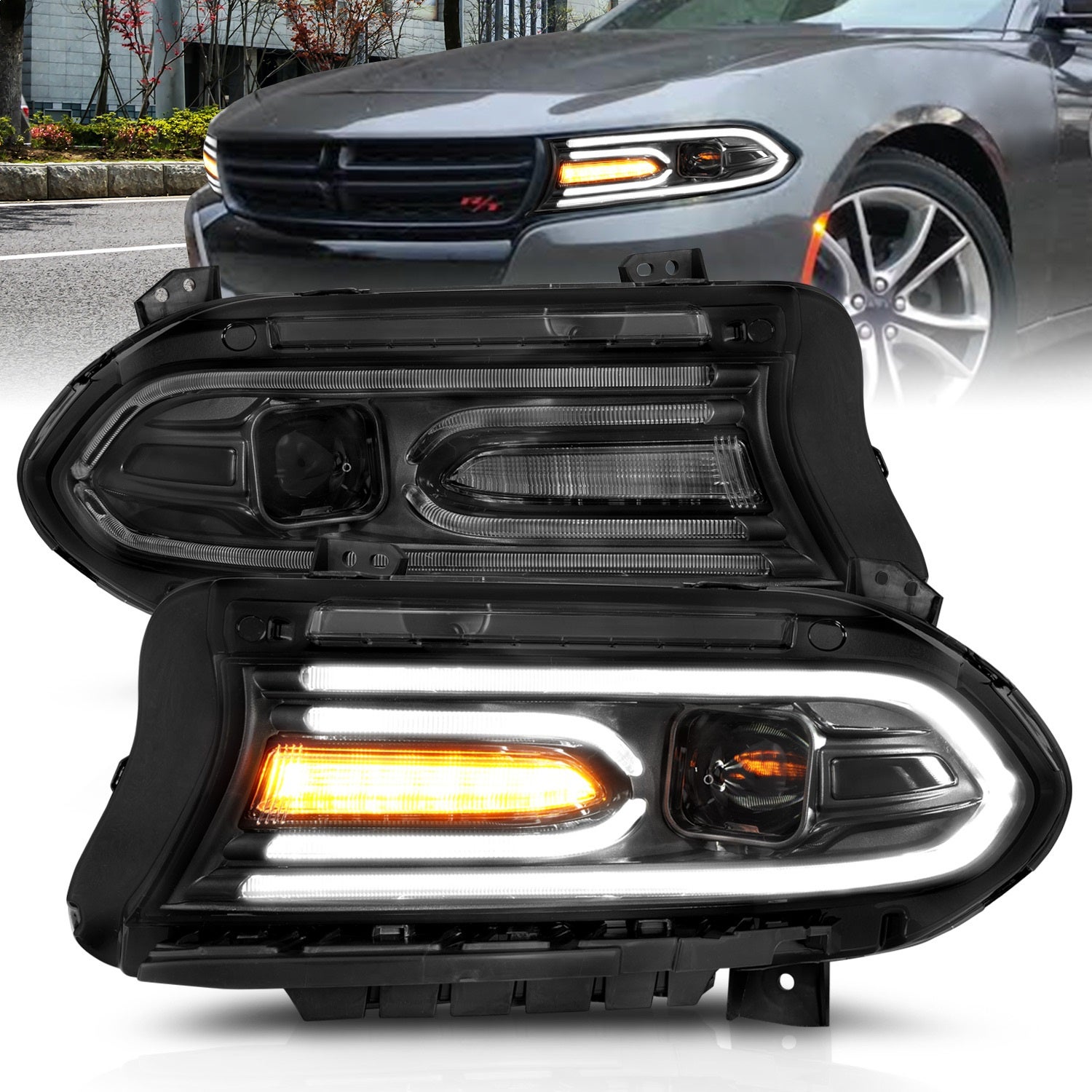 Anzo Usa 121559 Projector Headlight Set Fits 15-22 Charger   Projector Headlight