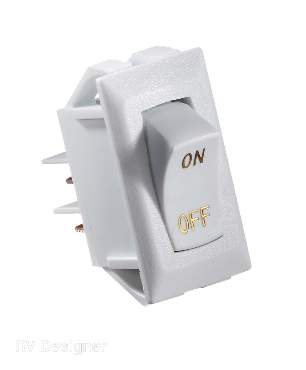 Rv Designer S265, Rocker Switch, 10 Amp, On / Off, Spst, White W/ Gold Text, Dc