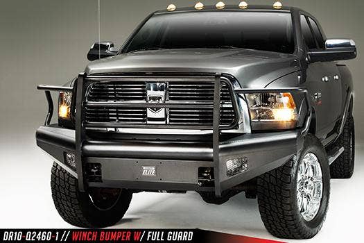 Fab Fours Dr10-Q2960-1 Elite Front Bumper   Bumper Black Steel Elite; With Bull