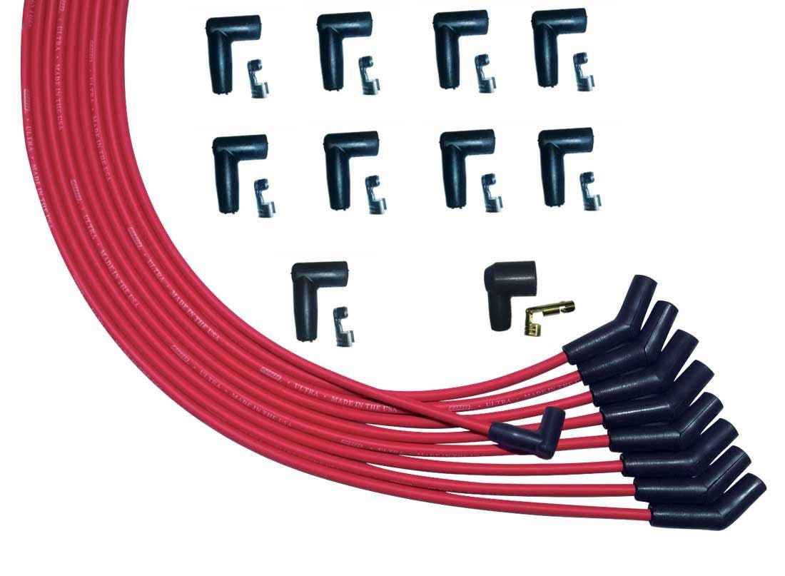 Moroso 52009 Ultra Series Universal V8 Red Spark Plug Wires, 135 Degree Plug