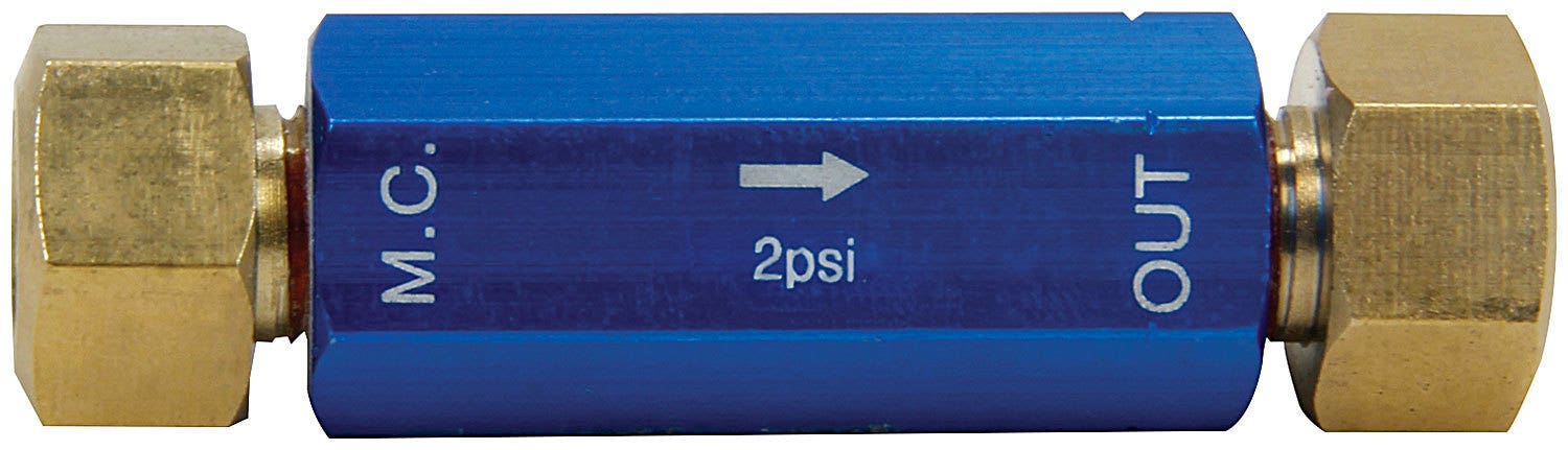 Allstar Residual Pressure Valve, 2 Lb, 1/8 In Npt Inlet, 1/8 In Npt Outlet, 3/16