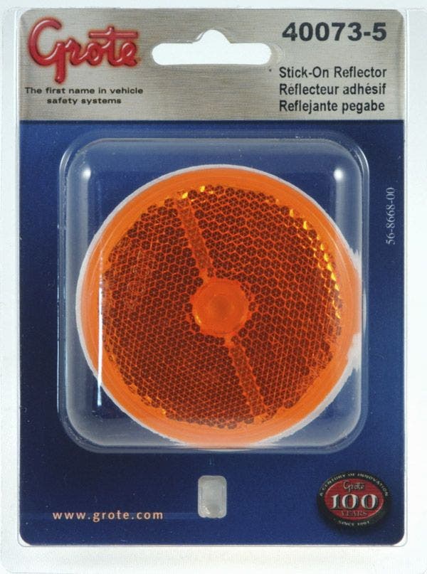 Grote 40073-5 Yellow 2 1/2" Round Stick-On Reflector   Reflector  Lens Color -