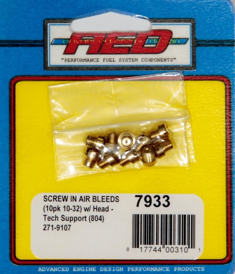 Aed 7933 Screw-In Air Bleed With Head, 10 Pack (10-32) Aed  Screw-In Air Bleed