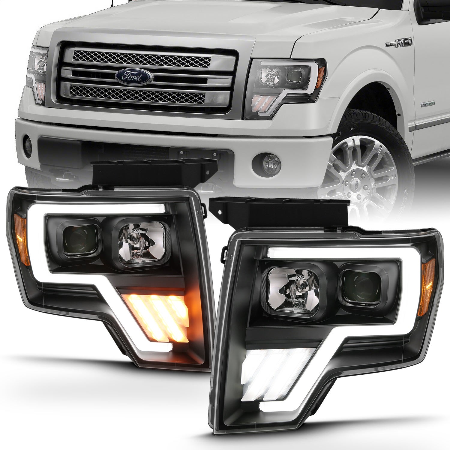 Anzo Usa 111469 Projector Headlight Set W/Halo Fits 09-14 F-150   Projector