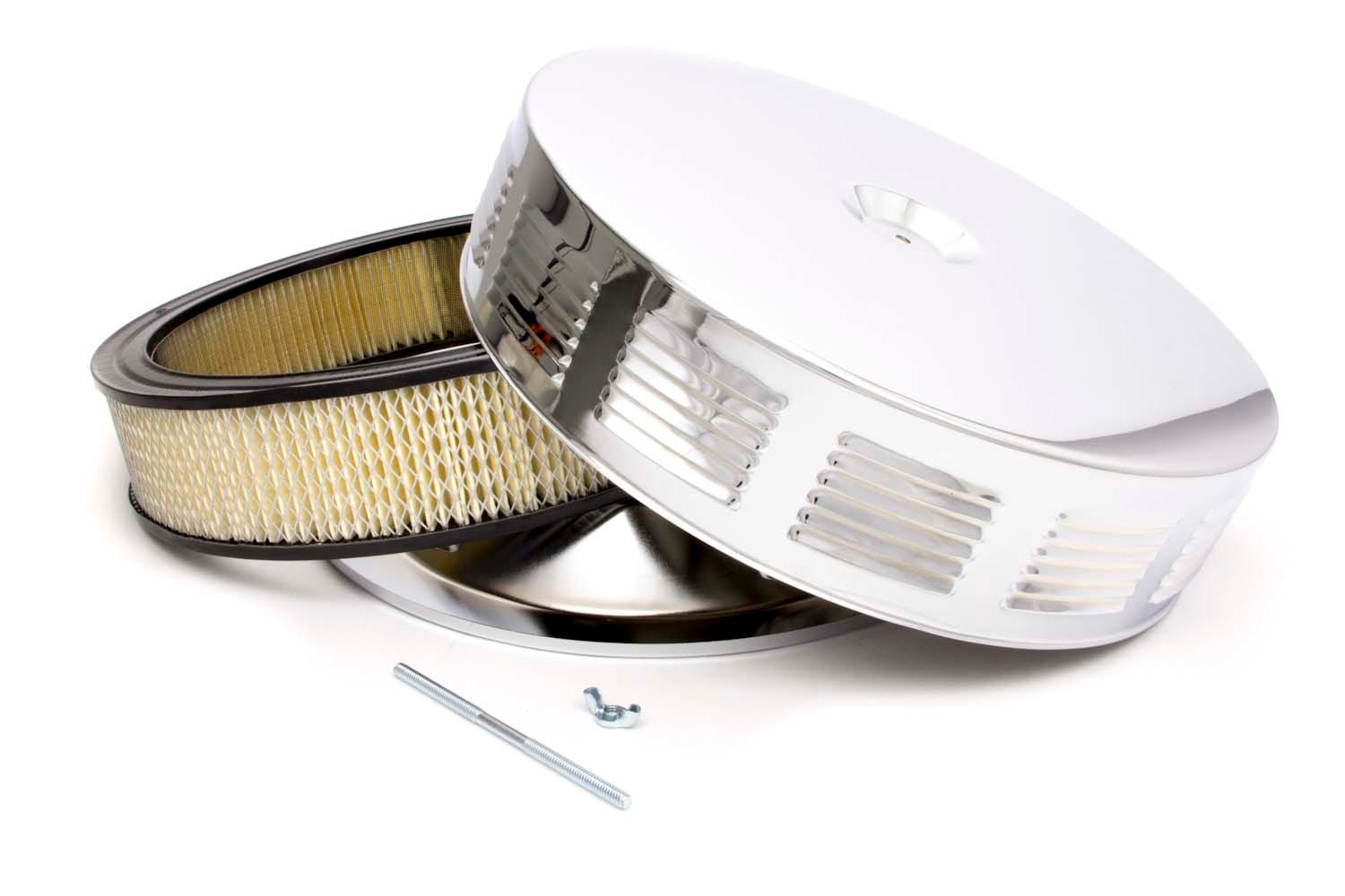 Racing Power Company R4195 14" X 3" Chrome Louvered Drop Base Air Cleaner Set