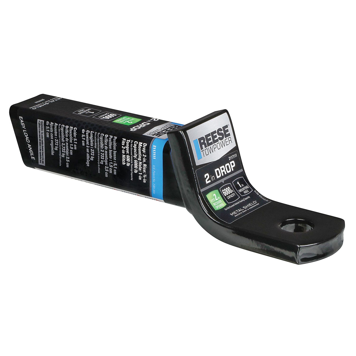 Reese Ball Mount 1" Hitch Ball Hole Size, 2", 9" Long Blk Class Iii/Iv  Towpower