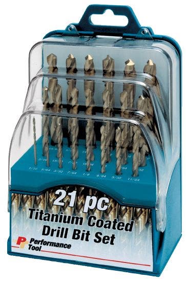 Performance Tool W9016 21-Piece Titanium Coated High Speed Drill Bit Set   Drill