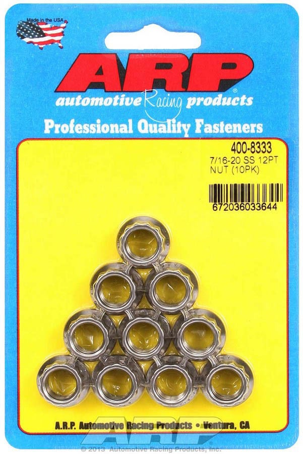 Arp 400-8333 7/16"-20 Stainless Steel Nut - 10 Piece Arp  7/16 -20 Stainless