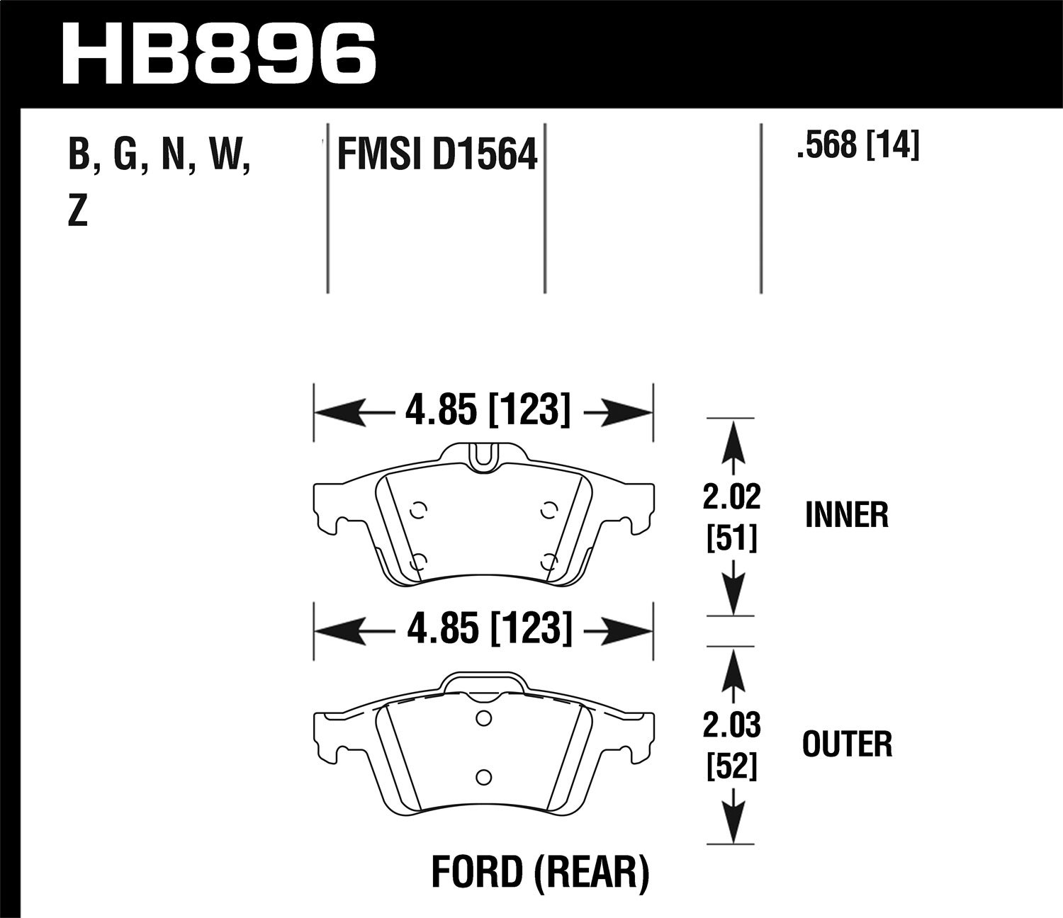 Hawk Performance Hb896z.568 Performance Ceramic Disc Brake Pad Fits 16-18 Focus