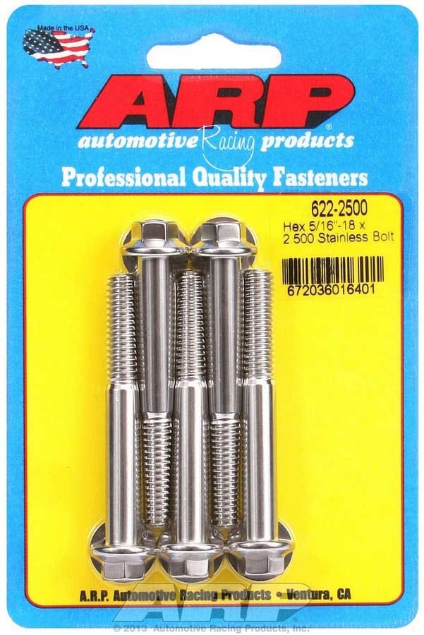 Arp 622-2500 Stainless Steel 5/16-18" Rh Thread 2.500" Uhl 6-Point Bolt With