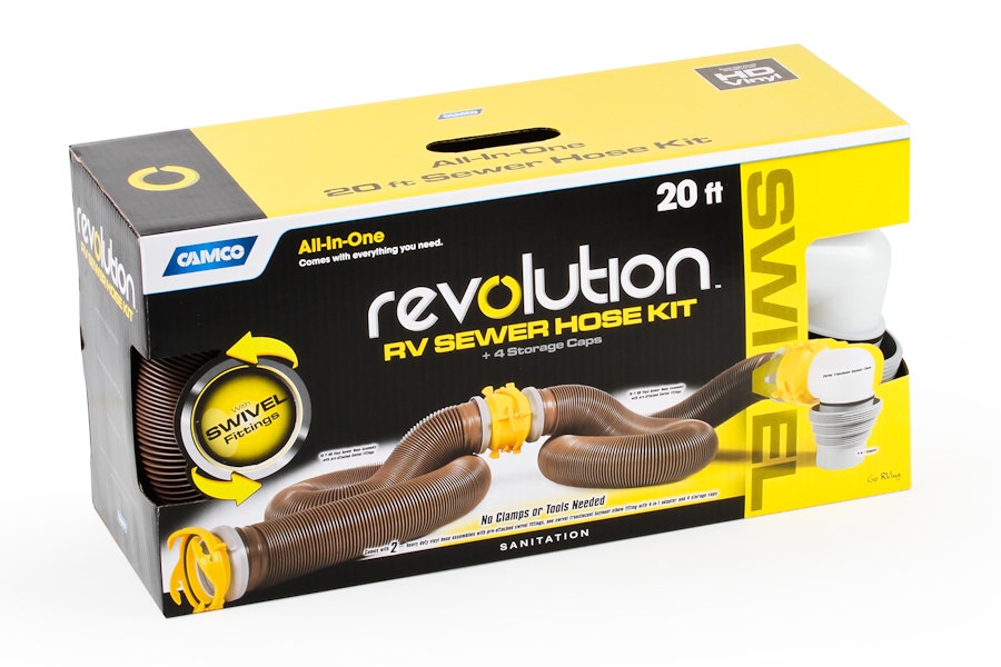 Camco Sewer Hose Kit 360 Deg. Hoses 20Ft. L   Sewer Hose Revolution; Extended