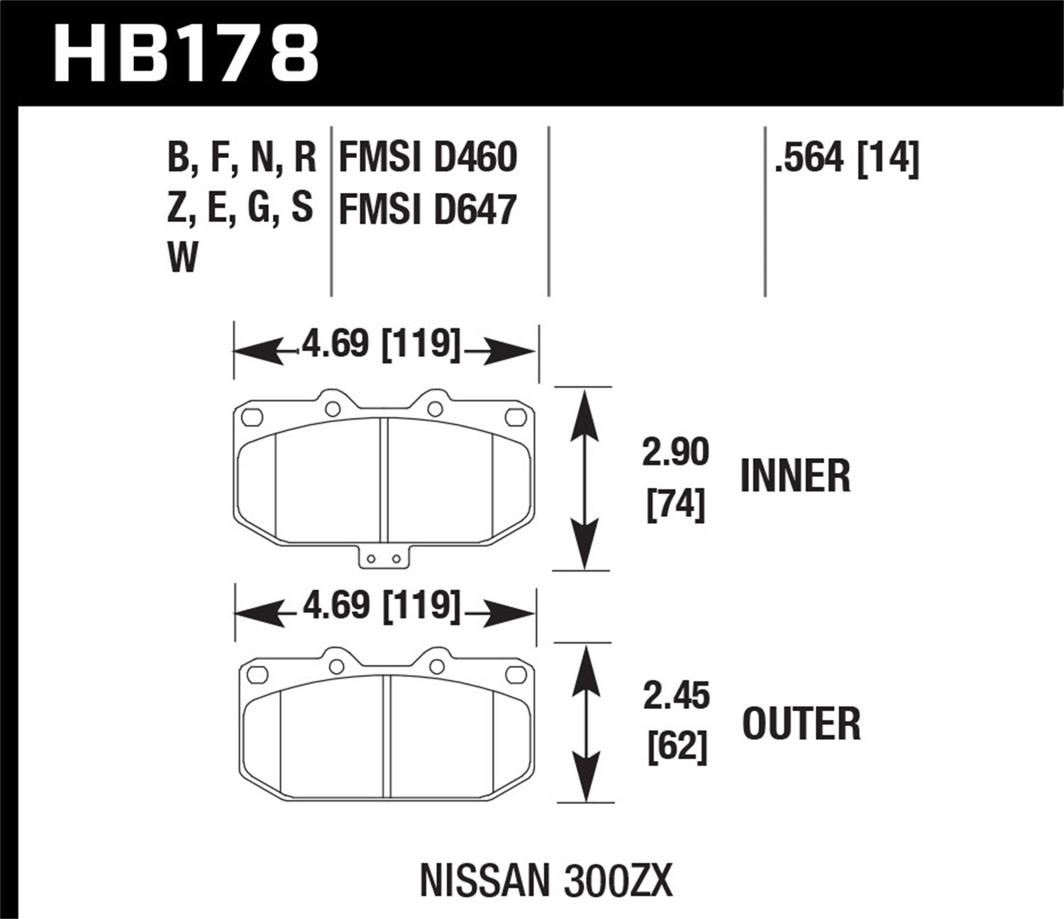 Hawk Performance Hb178g.564 Dtc-60 Disc Brake Pad Fits 89-96 300Zx Skyline