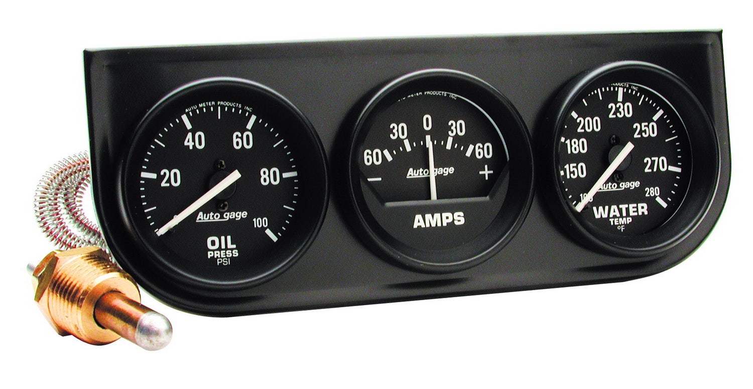 Autometer 2393 Autogage Oil/Amp/Water Black Steel Console Auto Meter Products