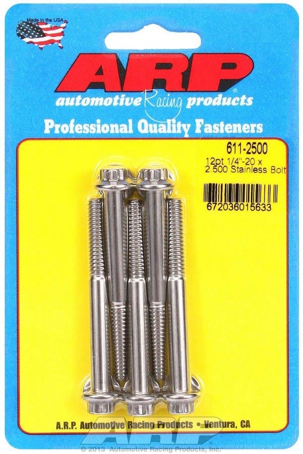 Arp 611-2500 Stainless Steel 1/4-20" Rh Thread 2.500" Uhl 0.3125" 12-Point Bolt
