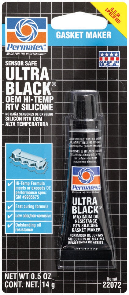Permatex 22072 Ultra Black Maximum Oil Resistance Rtv Silicone Gasket Maker, .5