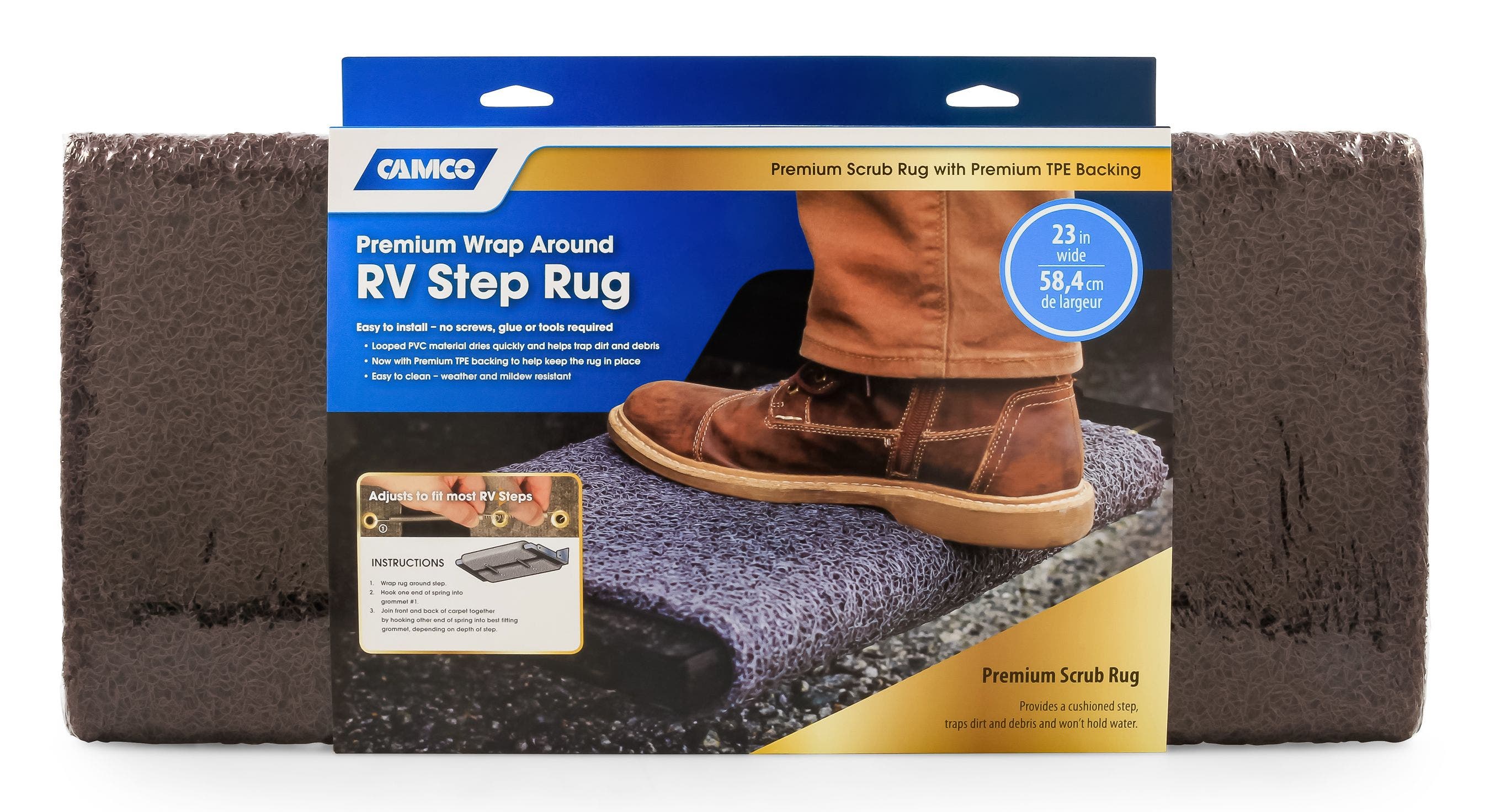 Camco 42967 Brown Premium Wrap Around Rv Step Rug (Pvc Material (22" X 23"))
