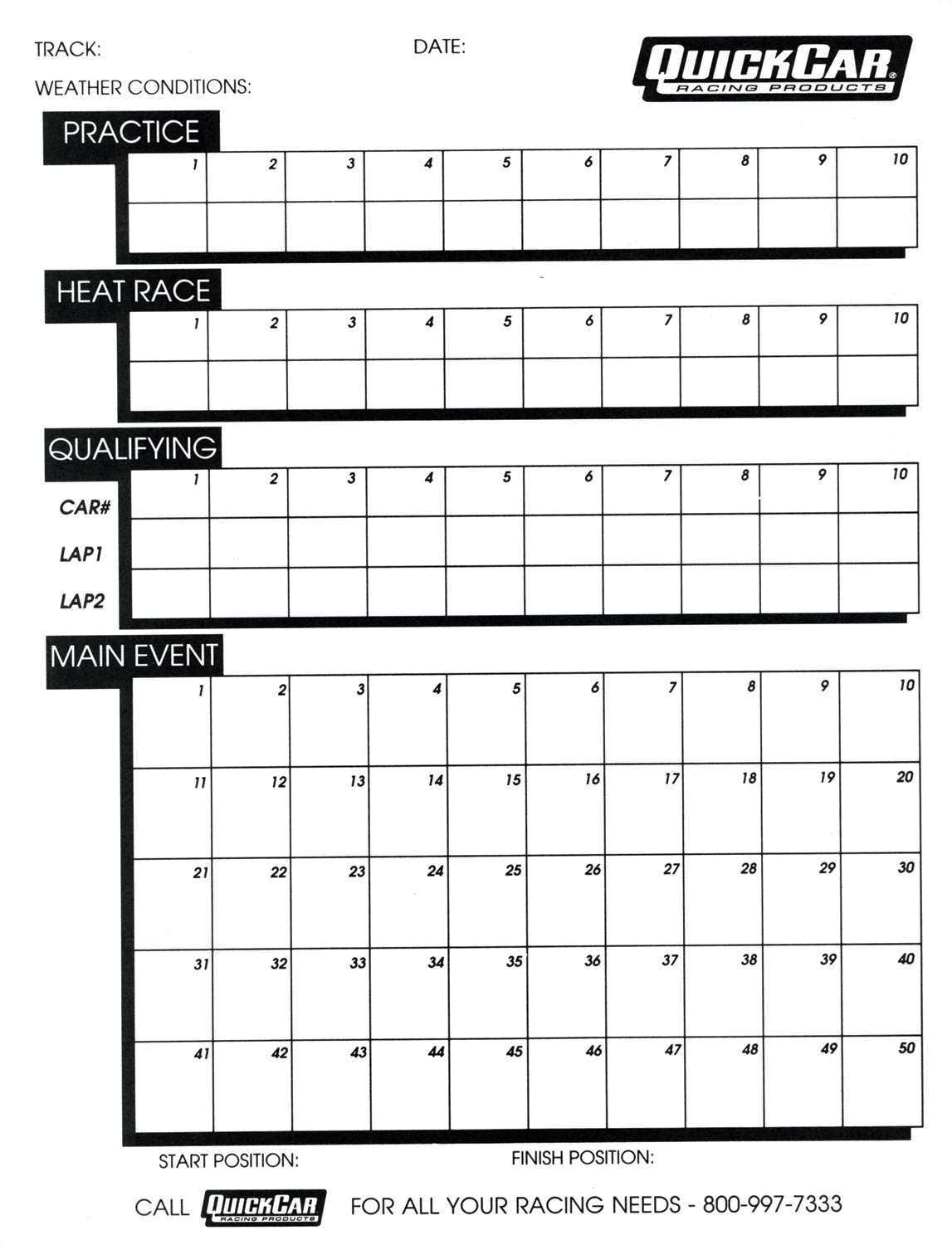 Quickcar Racing Products 51-230 Lap Chart Pad  Products  Lap Chart Pad