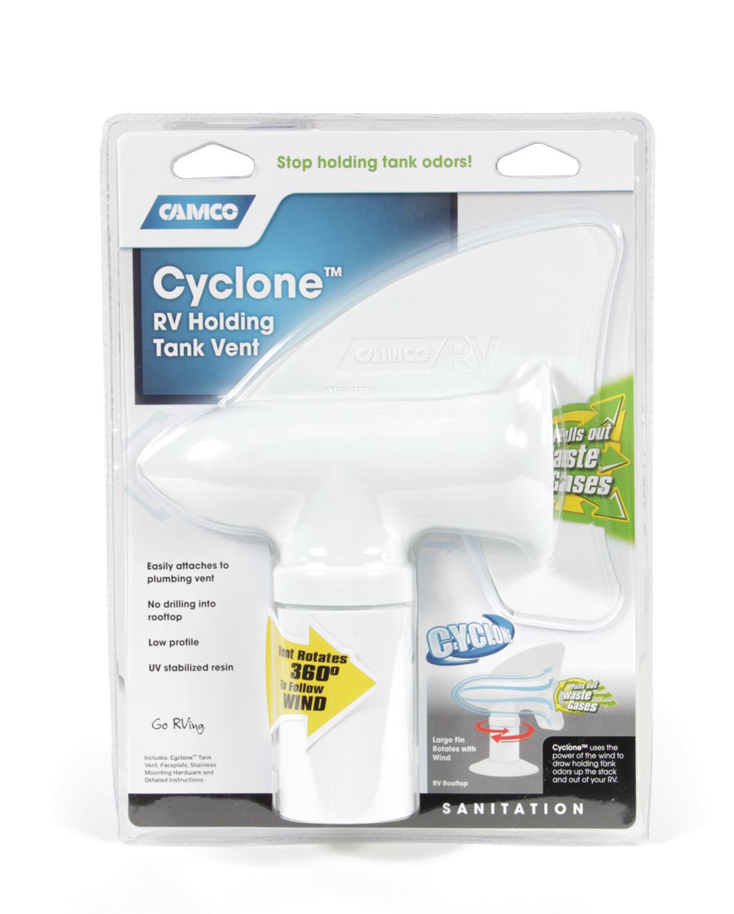 Camco 40595 Cyclone Plumbing Vent   Sewer Vent Cap Cyclone; Used For - Draw