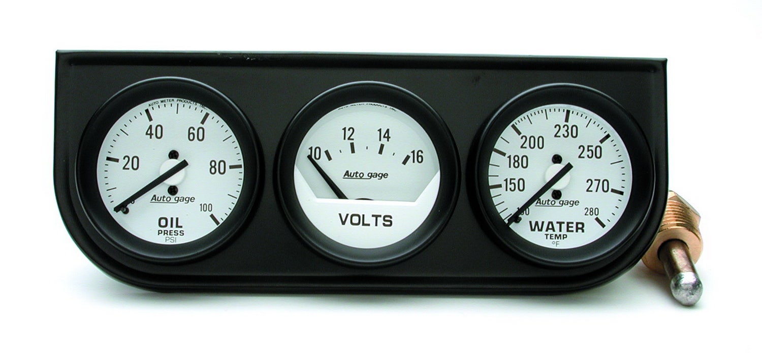 Autometer 2327 Autogage Mechanical Oil/Volt/Water Black Console Auto Meter