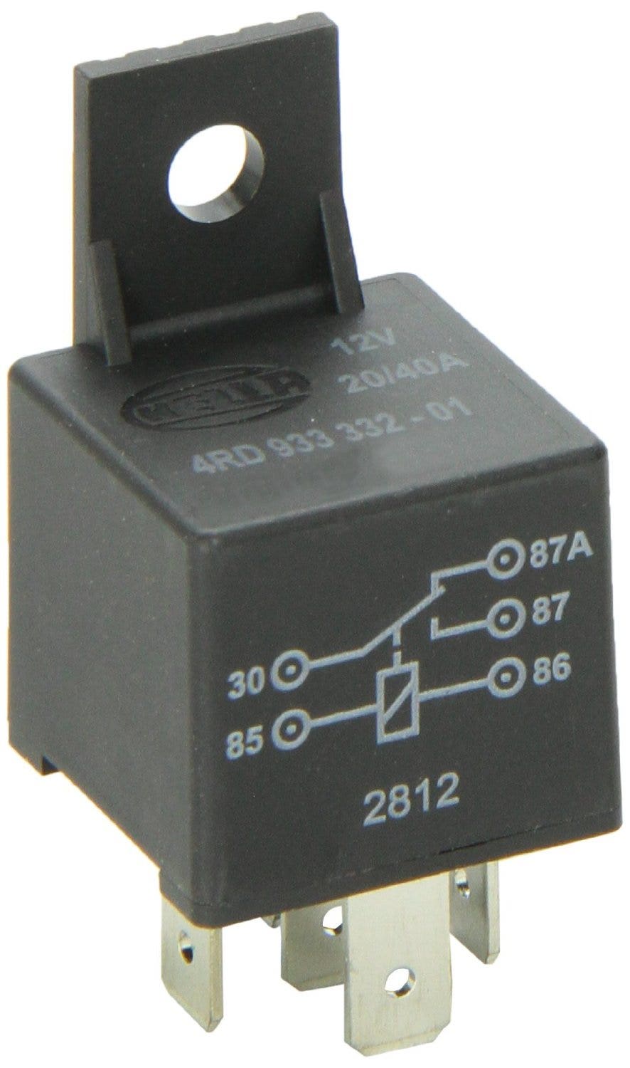 Hella 933332011 12V 20/40A Spdt Relay With Bracket , Black   Multi Purpose
