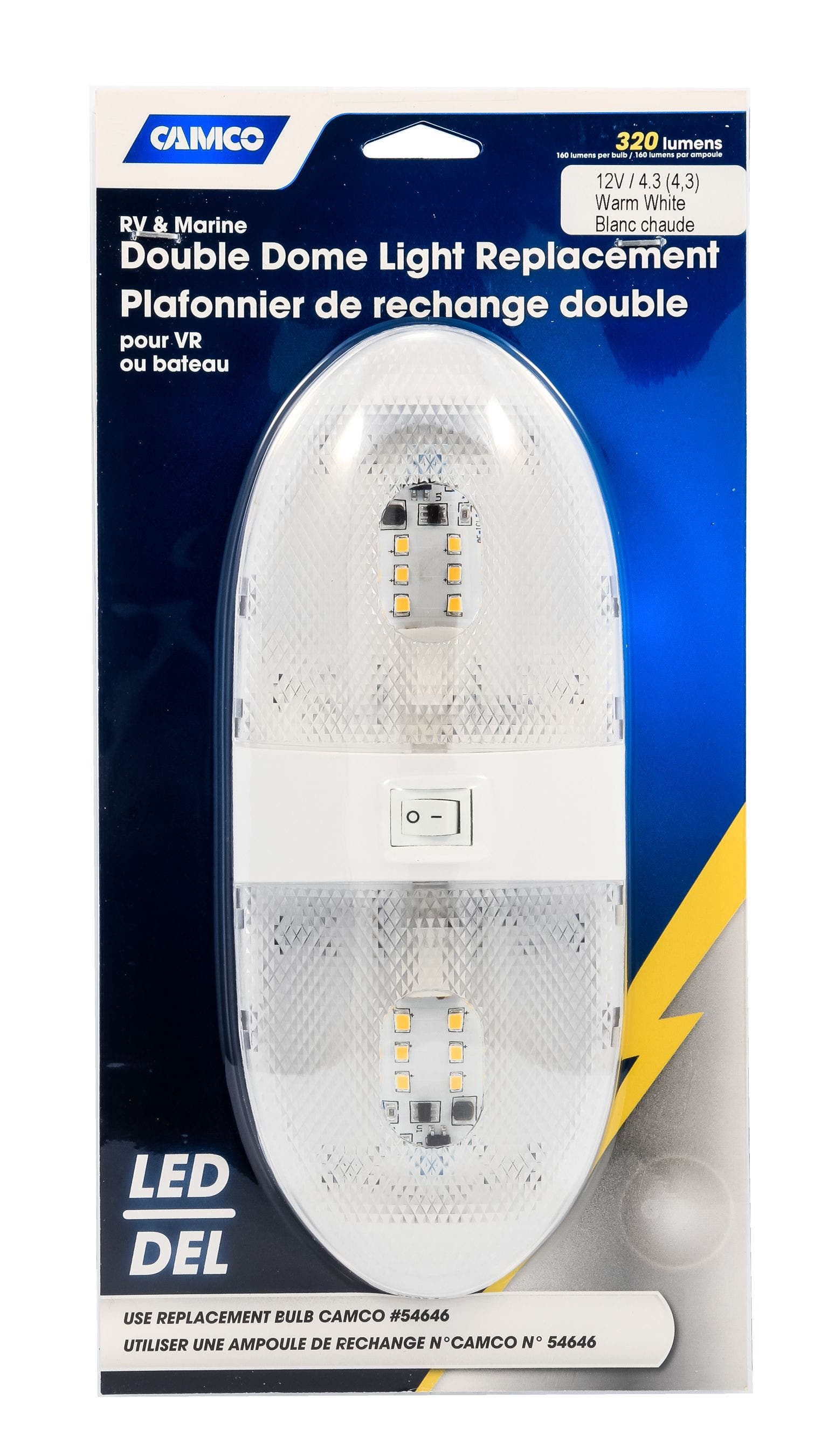 Camco Led Double Dome Light - 12Vdc - 320 Lumens   Dome Light- Led  Shape -