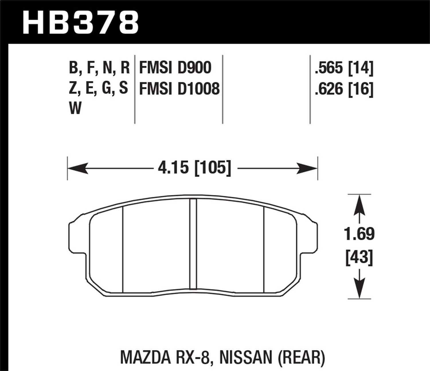 Hawk Performance Hb378b.565 Hps 5.0 Disc Brake Pad Fits 01-11 G20 I35 Rx-8   Hps