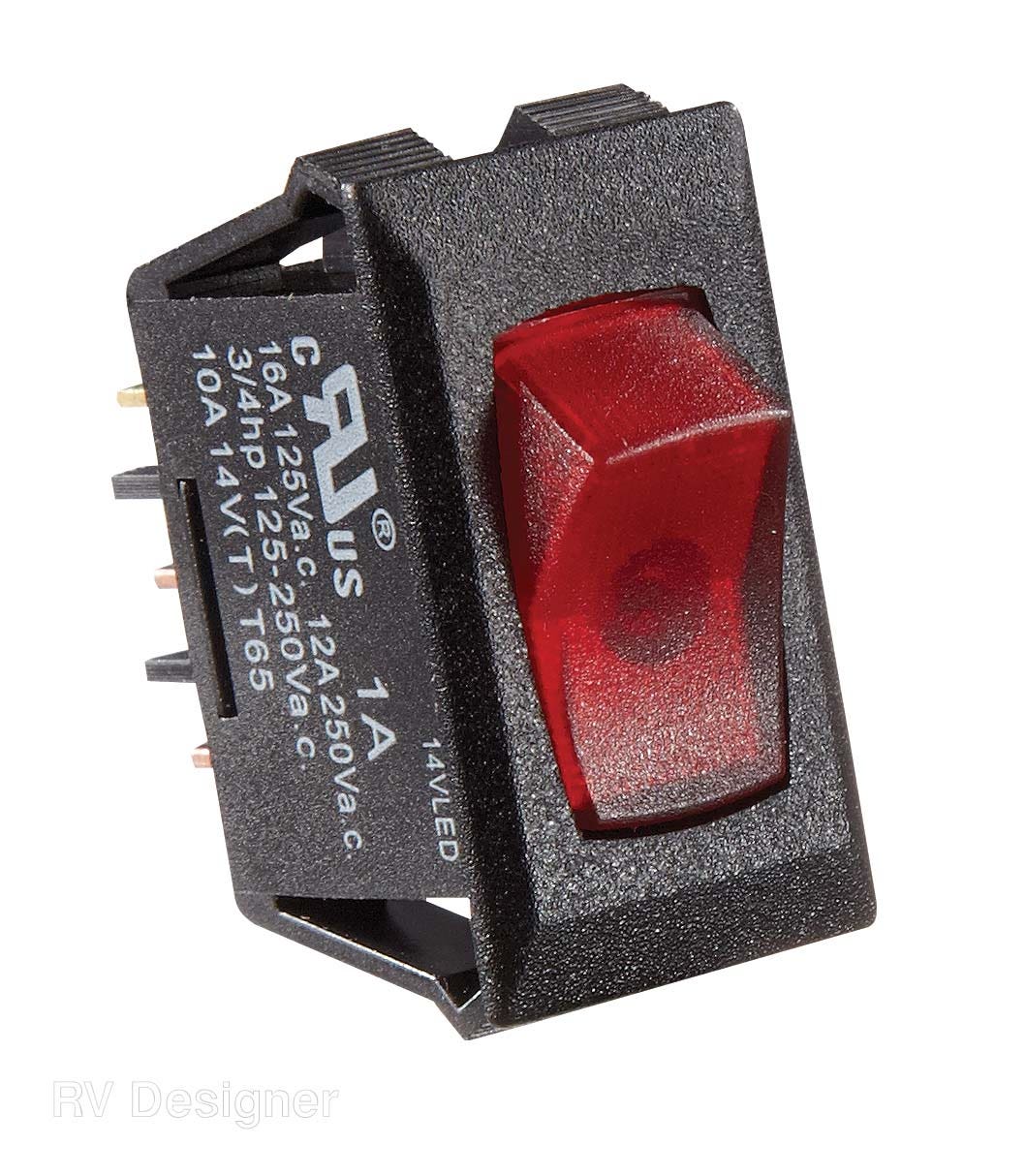 Rv Designer S247, Rocker Switch, 10 Amp, Illuminated On / Off, Spst, Black W/