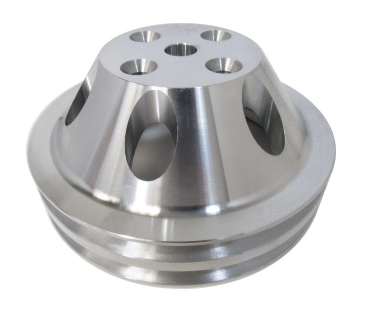 Water Pump Pulley, V-Belt, 2 Groove, 6.600 In Diameter, Aluminum, Satin, Long