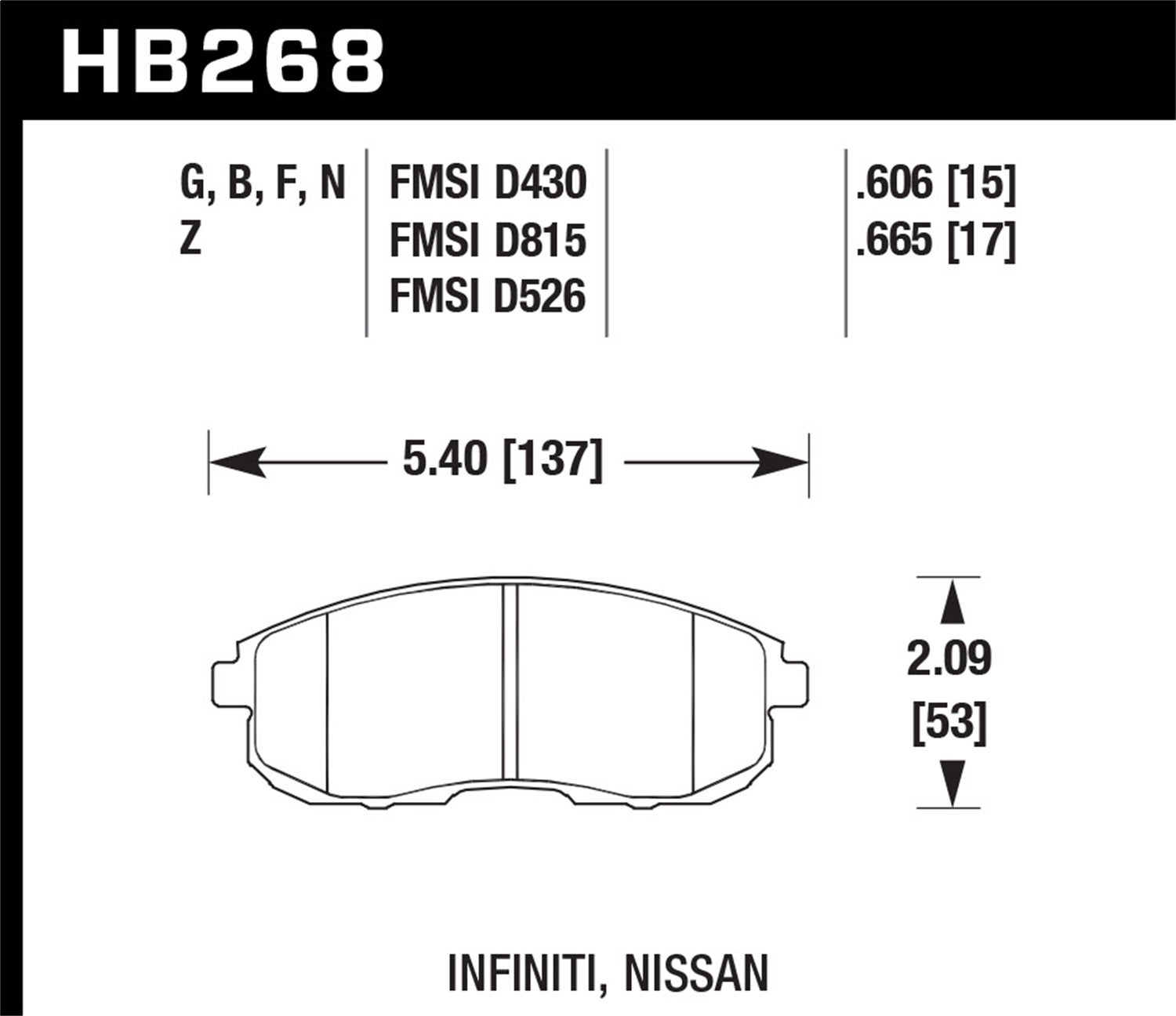 Hawk Performance Hb268n.665 Hp Plus Disc Brake Pad   Hp Plus Disc Brake Pad
