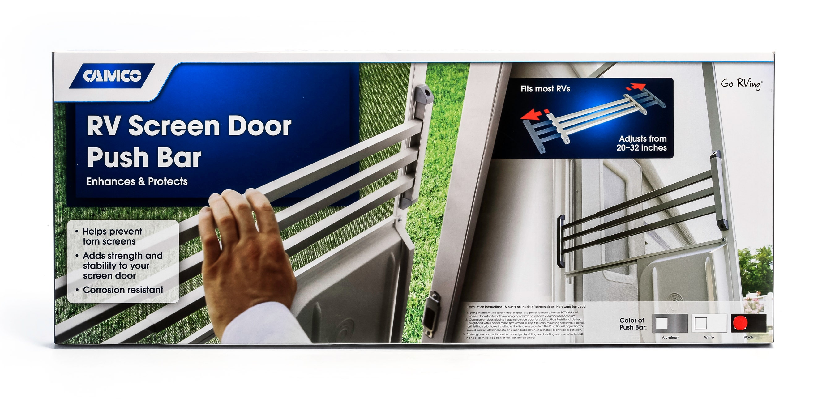 Camco 43976 Rv Screen Door Push Bar, Black - Adds Strength And Stability To Your
