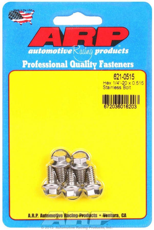 Arp 6210515 5-Pack Of Stainless Steel Hex Bolts, Size 1/4-20, .0.515 Under Head