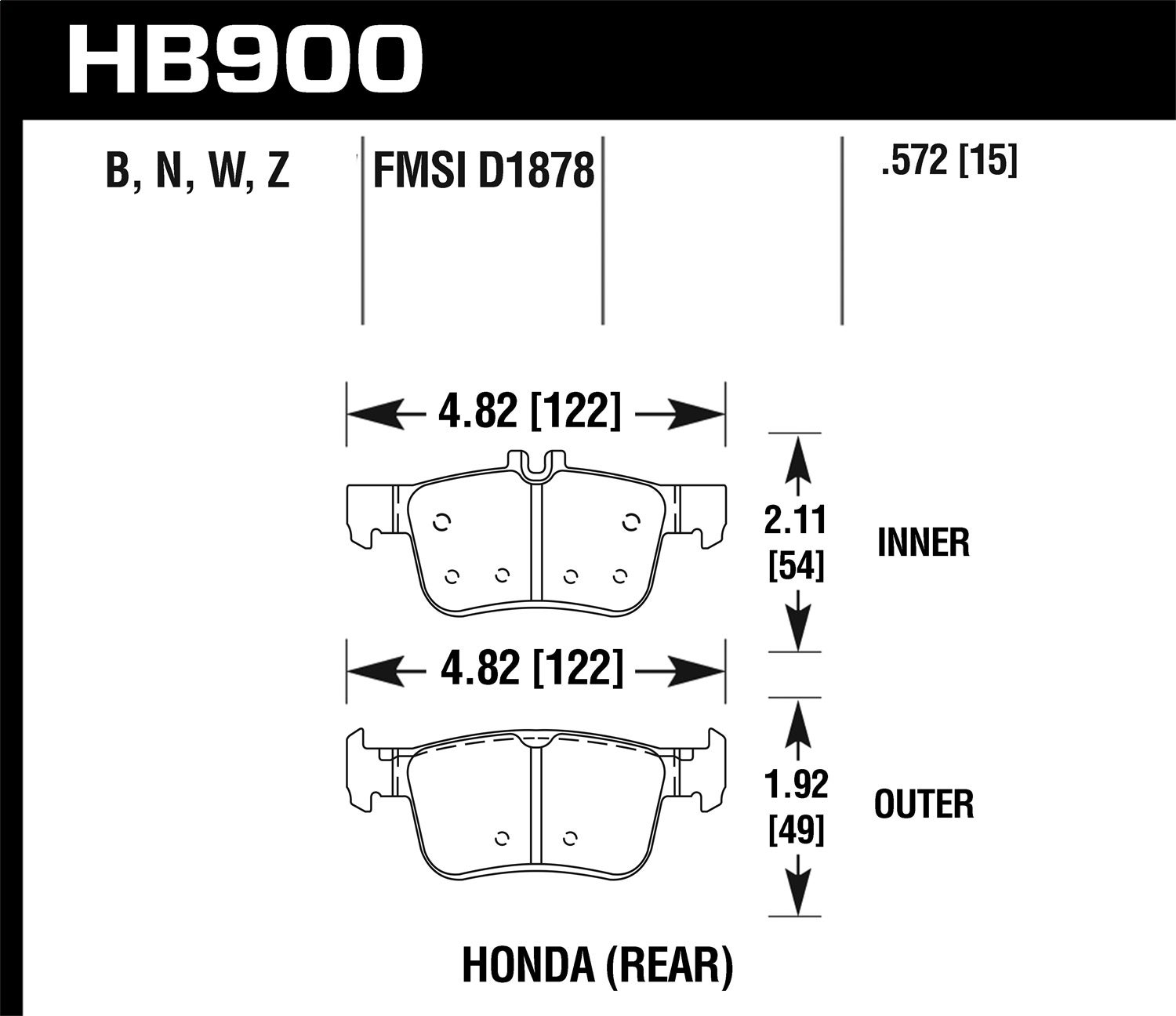 Hawk Performance Hb900z.572 Performance Ceramic Disc Brake Pad Fits Civic Rdx