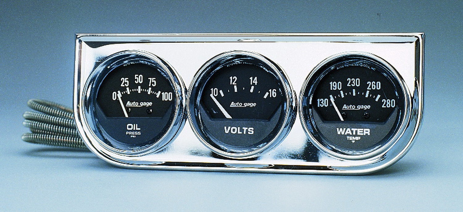 Autometer 2349 Autogage Black Oil/Water/Volt Chrome Console Auto Meter Products