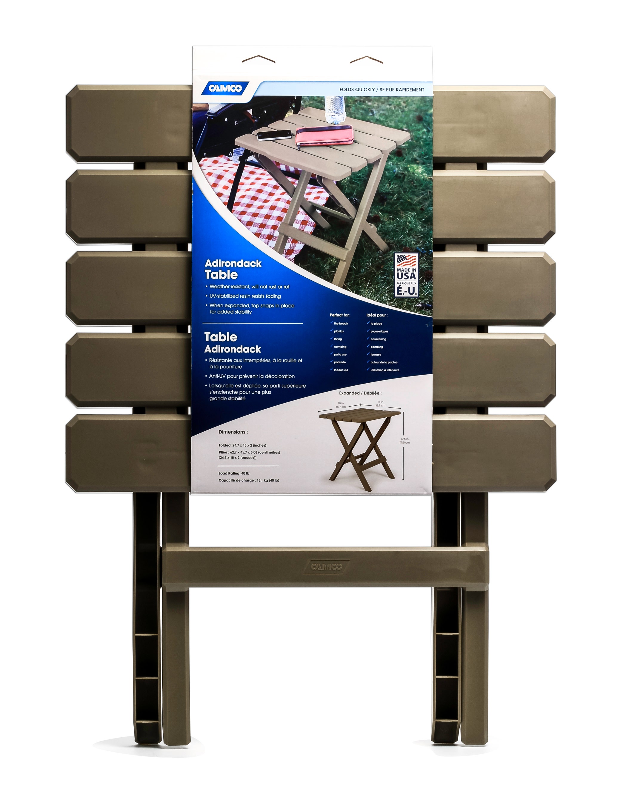 Camco 21049 51887 Taupe Large Adirondack Portable Outdoor Folding Side Table,