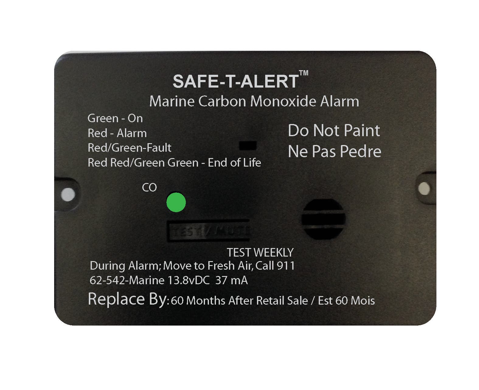 Marine Co Detector Flsh Mnt Blk Marine Co Detector Flsh Mnt Blk